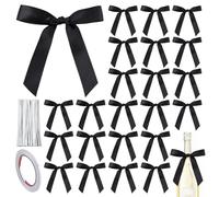 PH PandaHall 50 lazos de satén negro para manualidades con 50 lazos de alambre y 1 rollo de cinta de doble cara de 30 m para envolver regalos, bolsas de dulces, pasteles, bodas, decoraciones de
