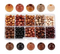 PH PandaHall 500 cuentas de madera natural, 10 estilos de cuentas de madera redondas de 6 mm, cuentas sueltas de madera lisa para pulseras, collares, aretes, joyas, manualidades, agujero: 1 ~ 2 mm