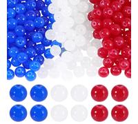 PH PandaHall 570 perlas de cristal para el 4 de julio, 8,5-9 mm, imitación de jade, perlas redondas de cristal rojo, blanco y azul, perlas patrióticas para manualidades, collares, pulseras, pendientes