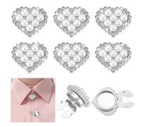 PH PandaHall 6 fundas de botón de perlas con diamantes de imitación de 20 mm, fundas de botón de corazón de platino estilo vintage de aleación, botones decorativos para mujeres y hombres, blusas