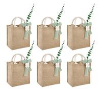 PH PandaHall 6 juegos de bolsas de arpillera de 22 x 23 cm, bolsas de regalo de yute, bolsa de bienvenida de boda, bolsa de comestibles a granel con cinta de gasa, etiquetas de regalo, hojas para boda