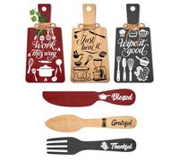 PH PandaHall 6 letreros de madera con texto en inglés "Blessed Grateful Thankful Kitchen", tabla de cortar, tenedor y cuchara, placas para colgar en la pared, tablero de granja para el hogar, comedor