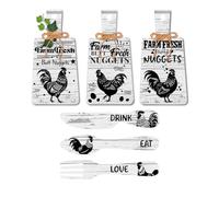 PH PandaHall 6 letreros de madera para decoración de pared de cocina, comer, beber, amor, divertida tabla de cortar pollo, tenedor y cuchara, placas colgantes de pared de cocina, tablero de granja