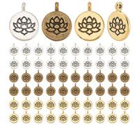 PH PandaHall 60 colgantes con forma de flor de loto, 3 colores tibetanos de aleación floral colgantes redondos planos de metal colgantes para collar creación de joyas artesanales, 1.5mm, Metal, No es