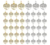 PH PandaHall 60 colgantes de corazón del árbol de la vida, dijes tibetanos huecos de árbol de aleación de metal a granel para bricolaje, collares, aretes, joyas, San Valentín, boda, 18,5 x 17 mm