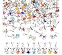 PH PandaHall 60 dijes de alas de ángel, 10 colores, dijes de ángeles de la guarda, colgantes de hada de ángel, colgantes de cuentas de cristal facetado, colgantes de corazón con cierres para aretes