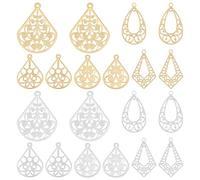 PH PandaHall 60 dijes de filigrana de 5 estilos de lágrima plana, aretes de filigrana, colgantes de metal hueco de latón plateado dorado para horquillas, sombreros, collares, joyas