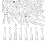 PH PandaHall 60 dijes de perlas de imitación blancas, perlas barrocas, cuentas de gota de agua, colgantes de lágrima para hacer collares, aretes, pulseras, 34,5 mm de largo