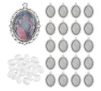 PH PandaHall 60 piezas Bezel Colgante en bruto Vintage Cabujones Base Cabujón Bisel Marco Colgante Foto Colgante con 60 Piezas Cabujones de Cristal para DIY Joyas Navidad, Acero aleado