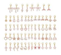 PH PandaHall 64 colgantes de 32 estilos de clip, dijes dorados para decoración de zapatos con cierre de langosta, dijes de encaje para zapatos temáticos rosados para manualidades, zapatos de punto
