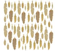 PH PandaHall 64 colgantes de plumas de aleación, 8 estilos antiguos de plumas de ala dorada para manualidades, llavero, suéter, cadena, pulsera, collar, bisutería, Metal
