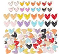 PH PandaHall 64 dijes de corazón de 8 colores, 2 tamaños de aleación esmaltada, 9 x 8/16 x 15 mm, cuentas de amor coloridas para pulseras, aretes, collares, joyas, manualidades, Aleación, esmalte