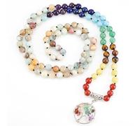 PH PandaHall 7 chakras 108 Mala collar con perlas, collar con pulsera envolvente con cuentas de 8 mm, collar con colgante árbol de la vida de piedra natural mixta de 103,8 cm con cadena de cuentas