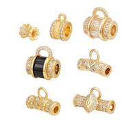PH PandaHall 7 estilos de cuentas espaciadoras de oro de 18 quilates, cuentas de tubo de fianza doradas, con micro pavé de circonita cúbica, ajuste de abalorios, pulseras europeas, para hacer joyas