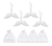 PH PandaHall 8 adornos con alas de ángel de 10,5 cm, decoración navideña con plumas blancas y alas de hada en cinta para envolver regalos, manualidades