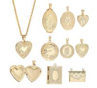 PH PandaHall 8 colgantes chapados en oro de 18 quilates, medallón de memoria, marco de fotos, ramo de flores, dijes de libro para collares, joyas y manualidades, regalo de cumpleaños y boda