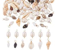 PH PandaHall 80 colgantes de concha natural de perlas, 7 estilos colgantes de concha en espiral envuelto con hilo para crear pulseras, joyas, manualidades y bricolaje