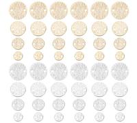 PH PandaHall 80pcs 24K Gold Flat Round Links 8 Styles Brass Blank Tag Link Connectors 4 Sizes 6/8/10/12mm Textured Metal Charm Links for Earring Necklace Bracelet Making, Golden/Platinum