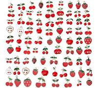 PH PandaHall 86 dijes esmaltados rojos, abalorios de frutas rojas y verdes, fresas, cerezas, manzanas, colgantes para manualidades, llavero, pulsera, collar, aretes, festivales, fiestas, regalos
