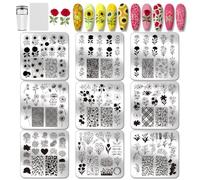 PH PandaHall 9 unids Placas de Uñas Tema Floral Diseños para Nail Art con Girasoles Plantilla de Manicura con Rosas Plantilla de Manicura con Ramo para Salón de Manicura Mujer