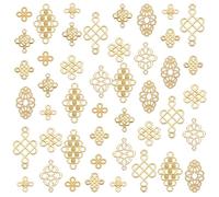 PH PandaHall 90 dijes de nudo de 9 estilos, conectores de nudo chino dorado, eslabones de nudo infinito, accesorios de joyería para hacer joyas, aretes de Año Nuevo, pulseras, collares, manualidades,