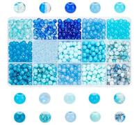 PH PandaHall 900 cuentas de vidrio de 6 mm, cuentas azules, 15 estilos, cuentas de vidrio agrietadas de color azul marino, cuentas redondas sueltas, espaciadores, cuentas de vidrio para manualidades,