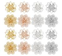PH PandaHall Abalorios de filigrana de diamantes de imitación de 2 formas y 4 colores, conectores de flores de filigrana, dijes 3D de filigrana calada para bricolaje, clips de pelo, diademas y aretes,