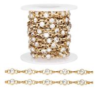 PH PandaHall Cadena de circonita cúbica de 12 pies para hacer joyas, cadenas de diamantes de imitación dorados, cadenas de cristal brillante, cadena de eslabones de metal para manualidades, pulseras