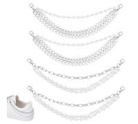 PH PandaHall Cadenas de zapatos, dijes para zapatos, cadenas de botas con cuentas de perlas blancas, accesorios para zapatos, cadena de metal de 3 capas, accesorios para botas para mujer, zuecos de