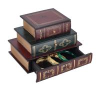PH PandaHall Caja libro decorativa vintage de 3 pisos caja con forma de libro de madera, cajas de joyas estilo europeo decoración para el hogar, librería, cafetería, 21 x 15 x 14,5 cm