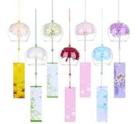 PH PandaHall Campanas de viento japonesas de 7 estilos, campanillas de viento de cristal de flores coloridas con etiqueta de campanas de cristal, colgantes para exteriores, jardín, patio, inauguración
