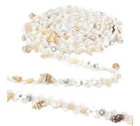 PH PandaHall Cinta de encaje blanco con concha, 1,8 m, 10 mm, cinta decorativa de estilo boho con diamantes de imitación, para pantallas de cortinas y decoración del hogar