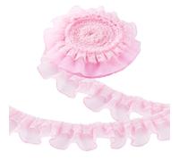 PH PandaHall Cinta de encaje rosa con volantes, 10 yardas, ribete plisado, doble capa, bordado, costura para manualidades, disfraces, fundas de almohada