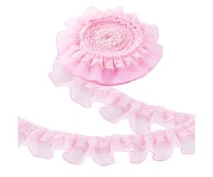 PH PandaHall Cinta de encaje rosa con volantes, 10 yardas, ribete plisado, doble capa, bordado, costura para manualidades, disfraces, fundas de almohada