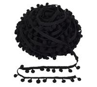 PH PandaHall Cinta de flecos negros con pompones de 18,3 m, cinta de bola, cinta de costura para decoración del hogar, fiesta, ropa, vestido, manualidades, costura, bola de 8 mm