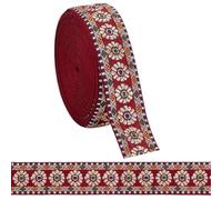 PH PandaHall - Cinta de jacquard con flores bordadas de 32 mm, roja, estilo étnico, de poliéster, ideal para ribetes de costura, correas de bolso