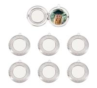 PH PandaHall Colgantes con medallón para marco de fotos para collares, colgante de medallón de memoria que se puede abrir, medallón plano redondo para bricolaje, pulsera conmemorativa, llavero