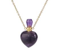 PH PandaHall Collar de botella de perfume de amatista natural, botella difusora de aceite esencial en forma de corazón, collar de piedra de cristal de amatista real, cadena dorada para mujer, 1 pieza