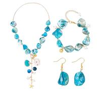PH PandaHall Conjunto de joyas con conchas naturales y perlas de agua dulce, collares de conchas naturales pulseras y pendientes para verano traje de sirena playa, 500mm, Concha, No es una piedra