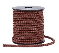 PH PandaHall Cordón de cuero trenzado de 10.95 yardas, 5 mm, redondo, de cuero sintético, cuerda de cuero marrón para collares, pulseras, cinturones, manualidades, fabricación de corbatas de bolo
