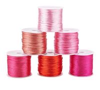 PH PandaHall Cordón de satén de nailon rosa de 2 mm, hilo de satén para macramé, Kumihimo, amistad, collar, atrapasueños, trenza, cabello, día de San Valentín, 6 colores