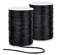PH PandaHall Cordón de satén negro de 3 mm para collar, cuerda de seda, hilo kumihimo para anudar, proyectos de costura, abalorios, joyería, macramé, ganchillo, 2 rollos