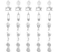 PH PandaHall- Costura de punto tibetano de aleación de estilo colgantes, tijeras, tuberías, safety pin, hilos clew, botones, máquina de coser, charms, plata antigua, 6 unids/set, 15~31 x 6,5 18 x