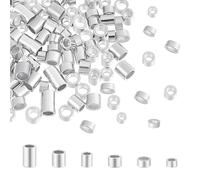 PH PandaHall Cuentas de tubo de crimpado de plata de ley 925, 90 piezas de 1,6 mm, 1,8 mm, 1,9 mm, 2,8 mm, cuentas espaciadoras de extremo de tubo, tapas de extremo de cordón, cuentas sueltas para