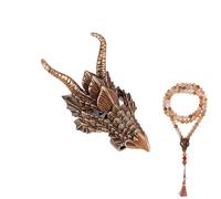 PH PandaHall Cuentas espaciadoras de cabeza de dragón de 41 x 20 mm, cobre rojo, cuentas espaciadoras de cabeza de animal grande, abalorios de metal de estilo tibetano, dije de buena suerte para hacer