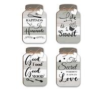 PH PandaHall Decoración de pared de cocina, 4 letreros colgantes de madera en forma de botella, letrero moderno rústico con cuerda de cáñamo y corazón de madera para cocina, hogar, comedor, sala de