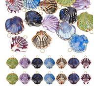 PH PandaHall Dijes de cerámica de conchas marinas de 7 colores de 32 x 27 mm, 14 piezas de abalorios de cerámica de concha de mar, colgantes de porcelana de concha marina para hacer joyas