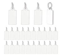 PH PandaHall Dijes rectangulares plateados, 24 etiquetas en blanco estampadas, mini colgantes de metal de latón con anillo de salto para pulsera, collar, joyería, llavero, manualidades, 10,9 x 6 mm