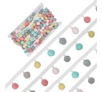 PH PandaHall Flecos de bola blanca de 14 yardas con bolas coloridas de 15 mm, cinta de encaje de costura de 1 pulgada de ancho, ribete de pompón para el hogar, cortina, almohada, ropa, manualidades