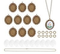 PH PandaHall Juego de 10 colgantes de bordado, collar de punto de cruz, collar con bisel, bandejas colgantes con cabujones para principiantes, manualidades, collares, aretes, fabricación de joyas